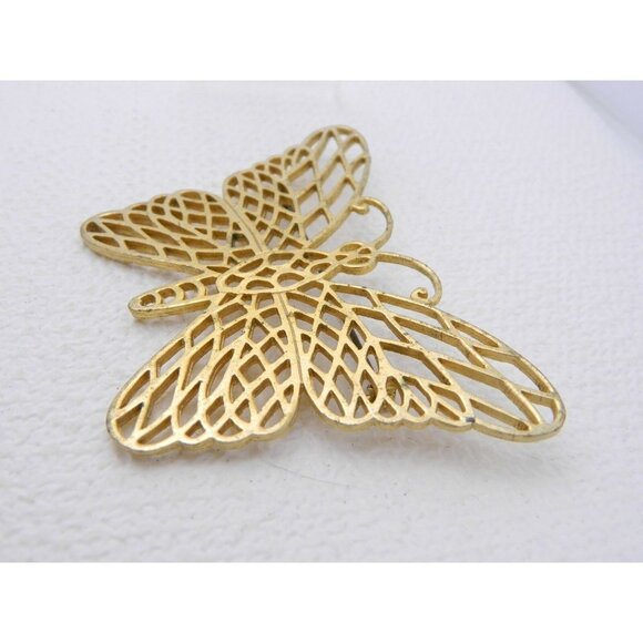 Vintage Gold Tone PL Signed Large Butterfly Filigr - Picture 3 of 5